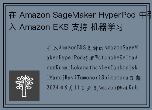 在 Amazon SageMaker HyperPod 中引入 Amazon EKS 支持 机器学习